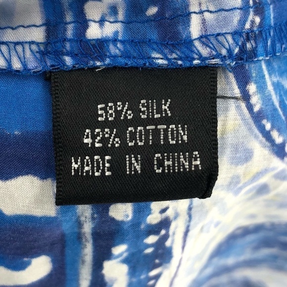 Adrianna Papell Silk Cotton Floral Dress Smocked Waist Fit Flare Blue Size 8 - Picture 6 of 9